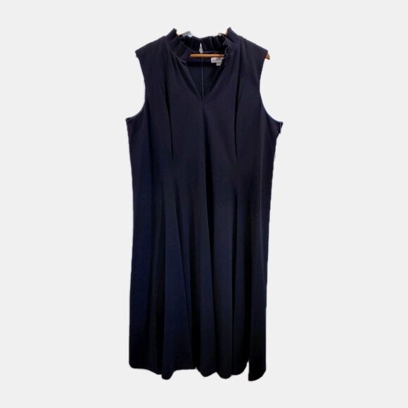 Calvin Klein Black Crepe Ruffle V-Neck Fit & Flare Dress Plus Size 20W NWT new - Picture 3 of 10